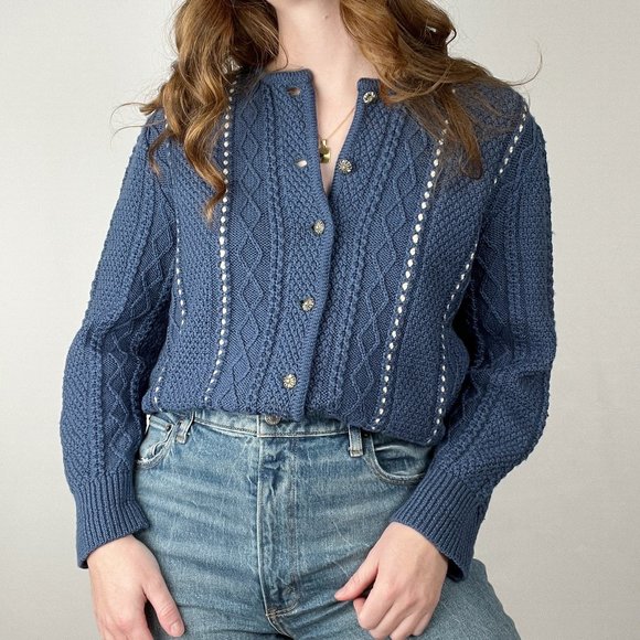 Vintage Austrian Cable Knit Wool Oversized Cardigan Sweater Nordic Scandinavian - Picture 2 of 9